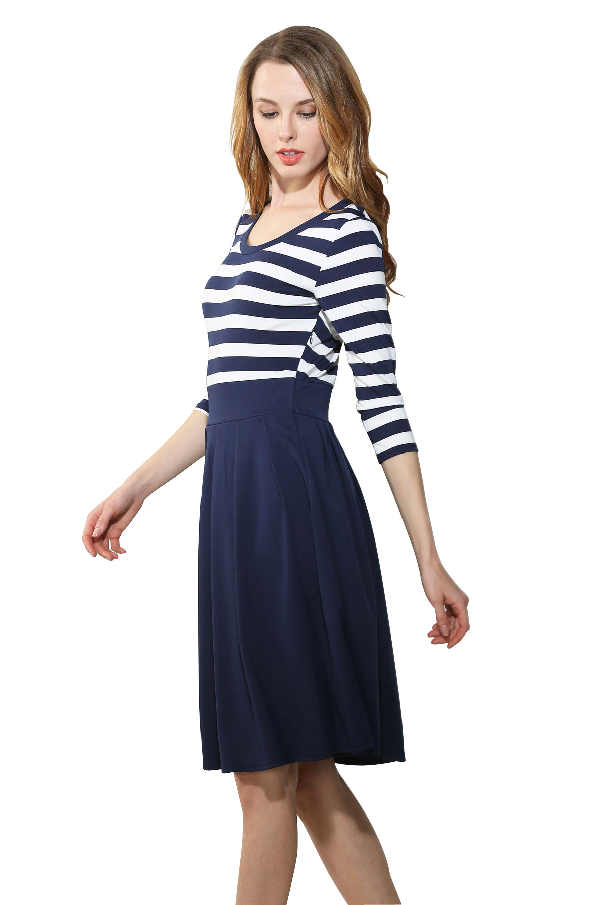 SZ60006 Women Stripes Long Sleeve Vintage Dress